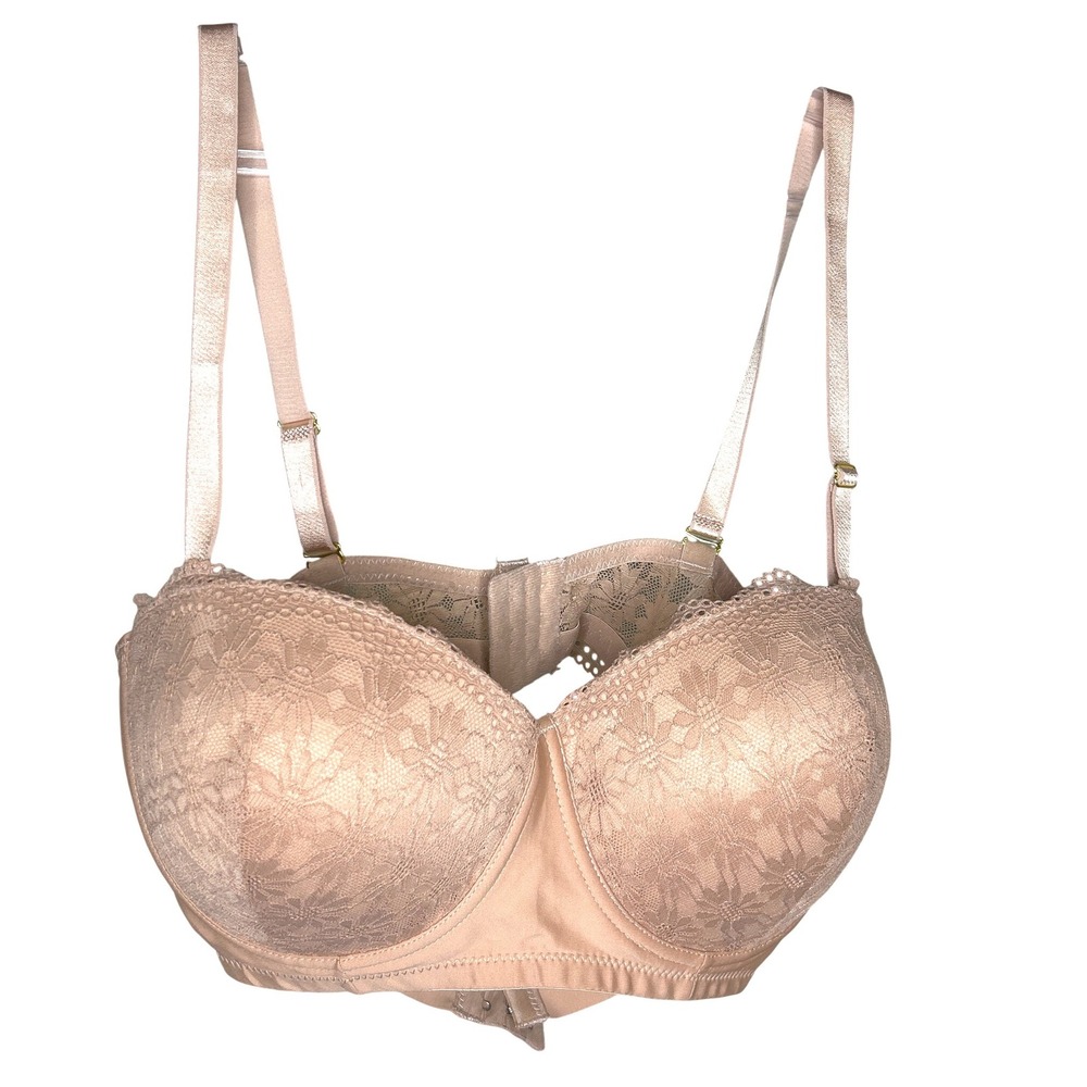 Nude Floral Lace Balconette Bra 95D(36D) Underwire Padded Nude Pink Lingerie
